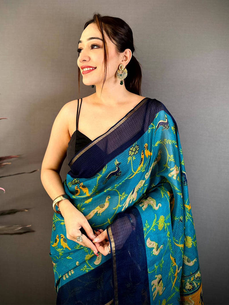 Rama Kota Doriya Block Print Saree