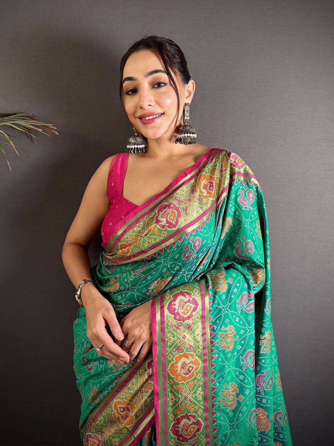Elegant Sky Blue Pochampally Patola Silk Saree

