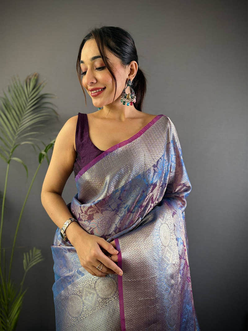 Lavender Bloom Zari Tissue Silk Saree