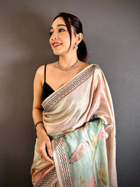 Regal Water Theme Floral Tussar Saree