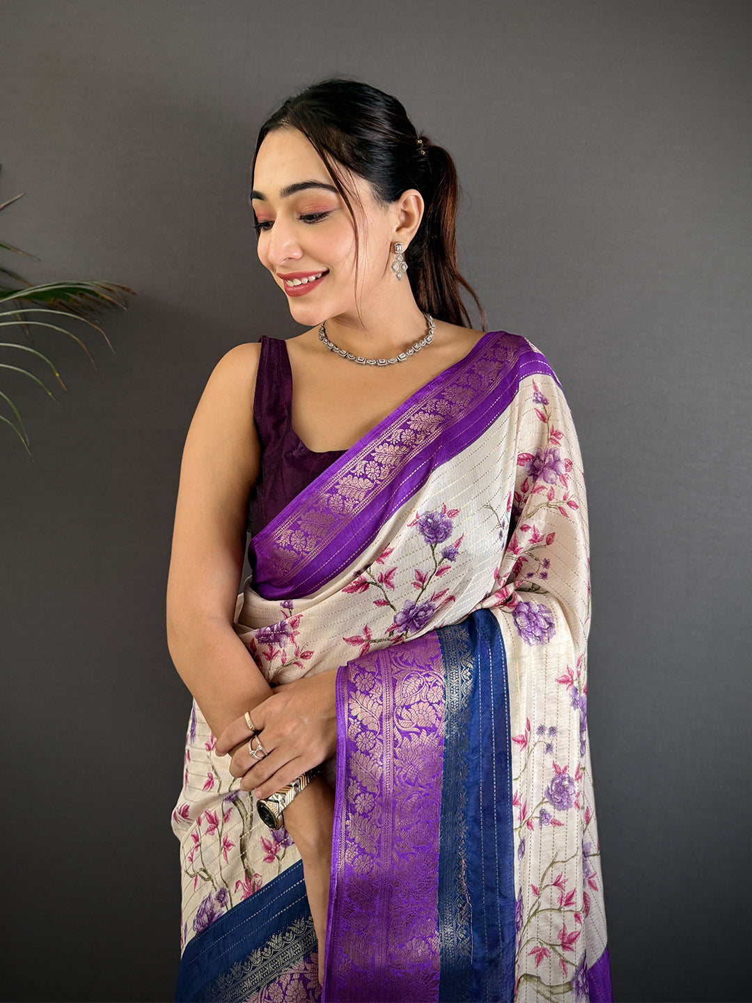 Lavender Soft Dola Silk Zari Katha Saree