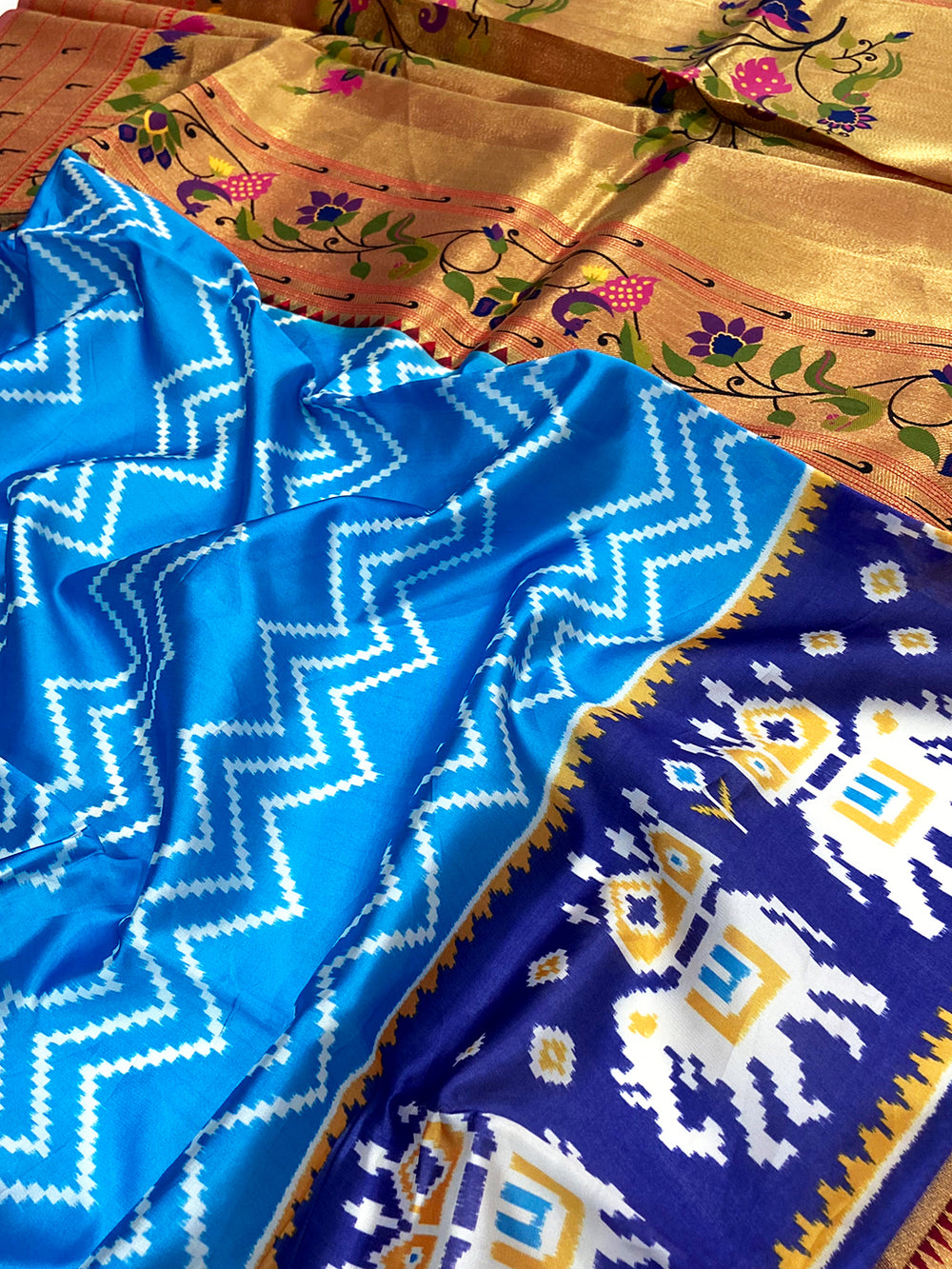 Royal Blue Paithani Pallu Digital Print Saree