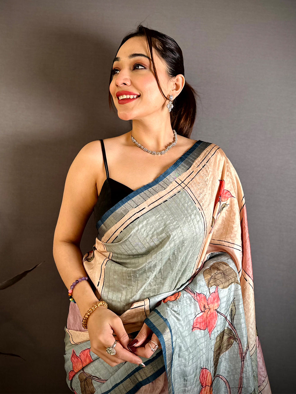 Majestic Digital Kalamkari Tussar Saree