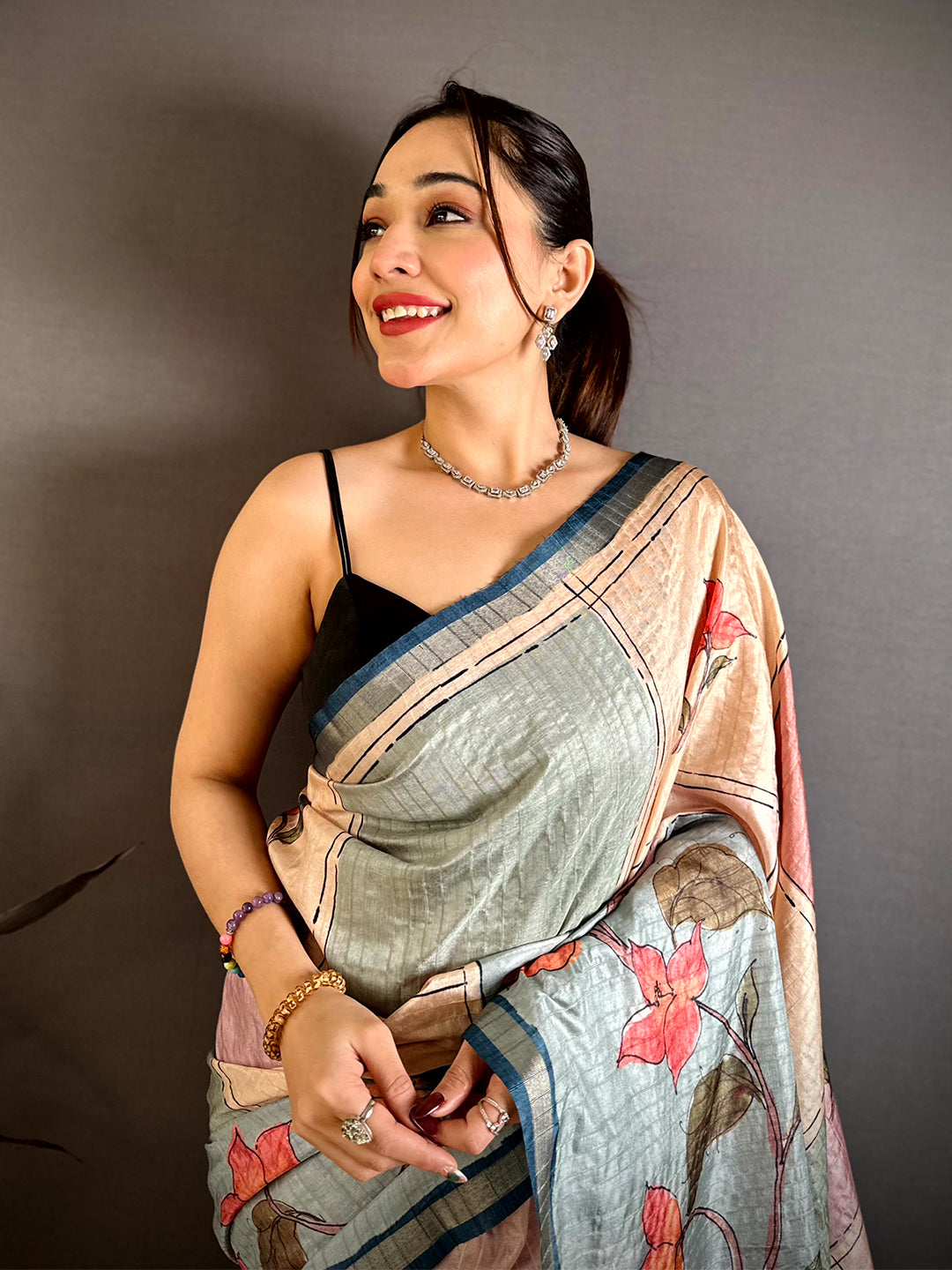 Majestic Digital Kalamkari Tussar Saree