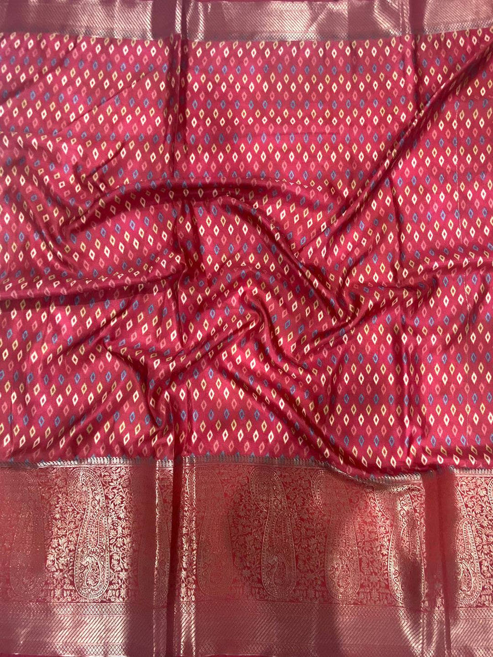 Lavender Cherry Satin Kalamkari Saree