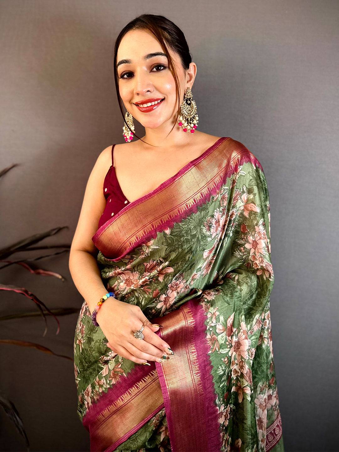 Opulent Floral Printed Soft Dola Saree
