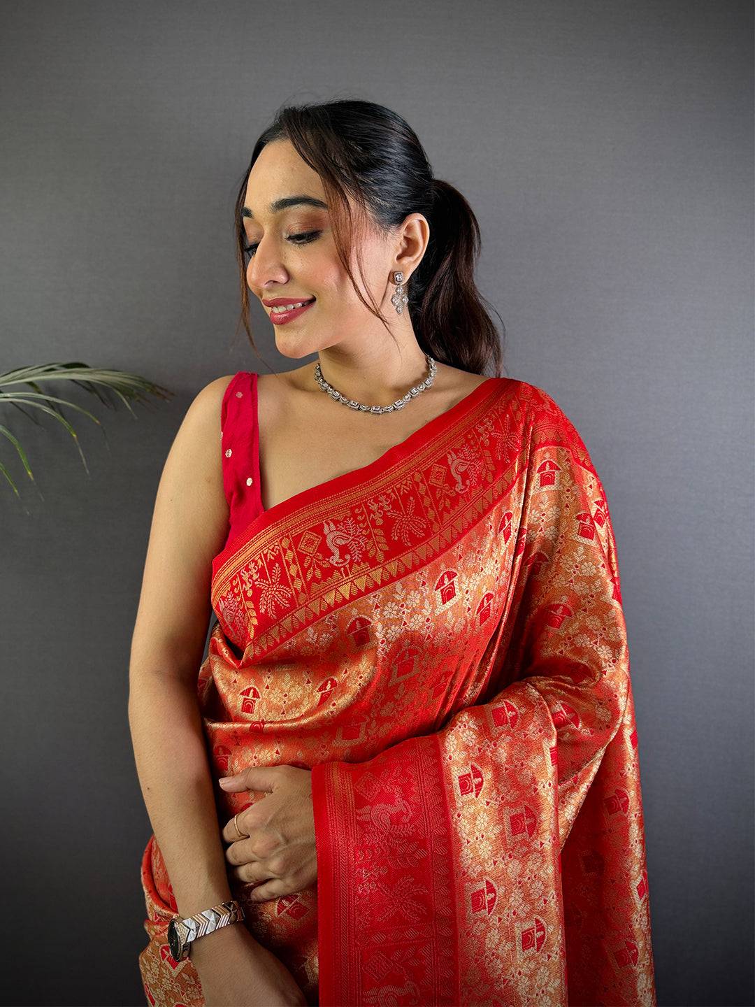 Heritage Warli Gold Zari Dharamavaram Silk Saree