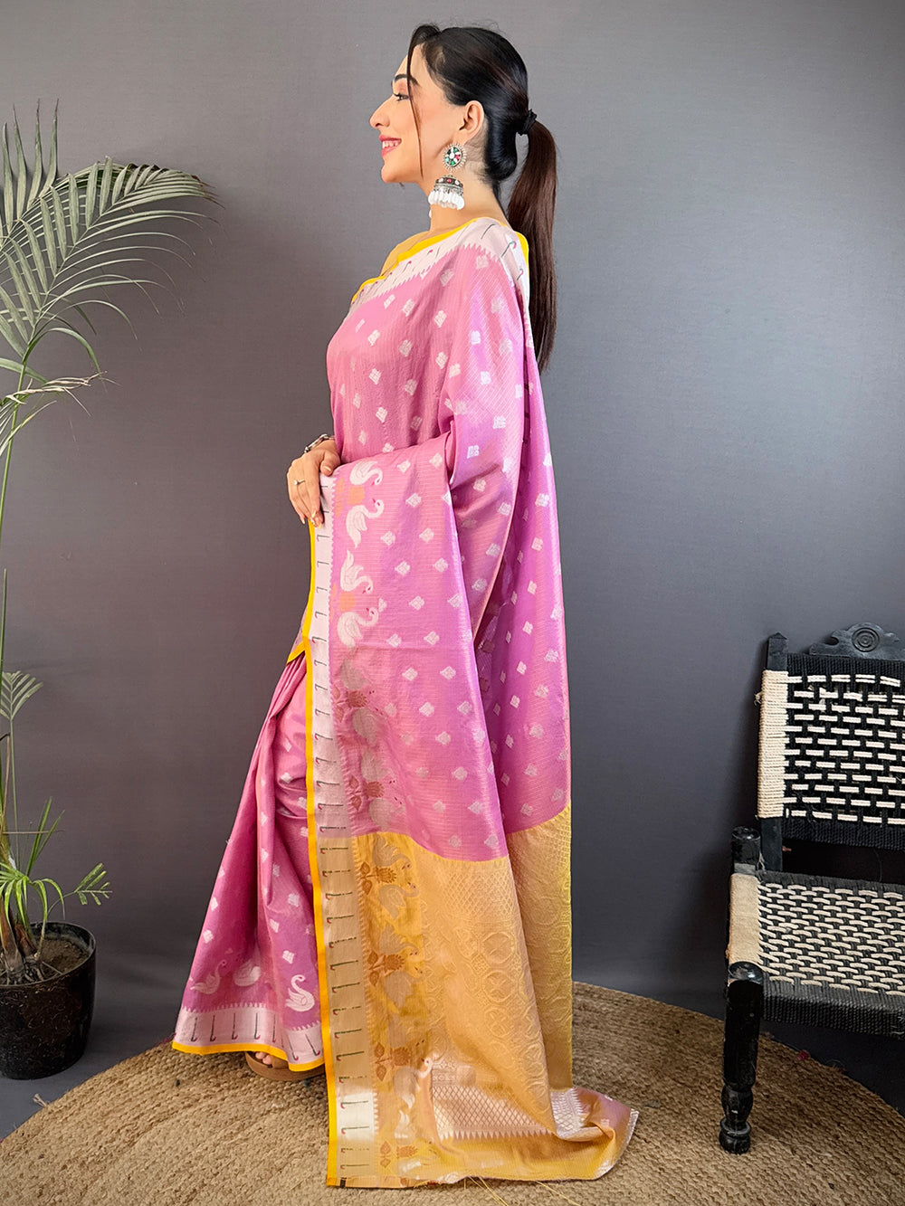 Pastel Pink Kota Kora Meenakari Saree