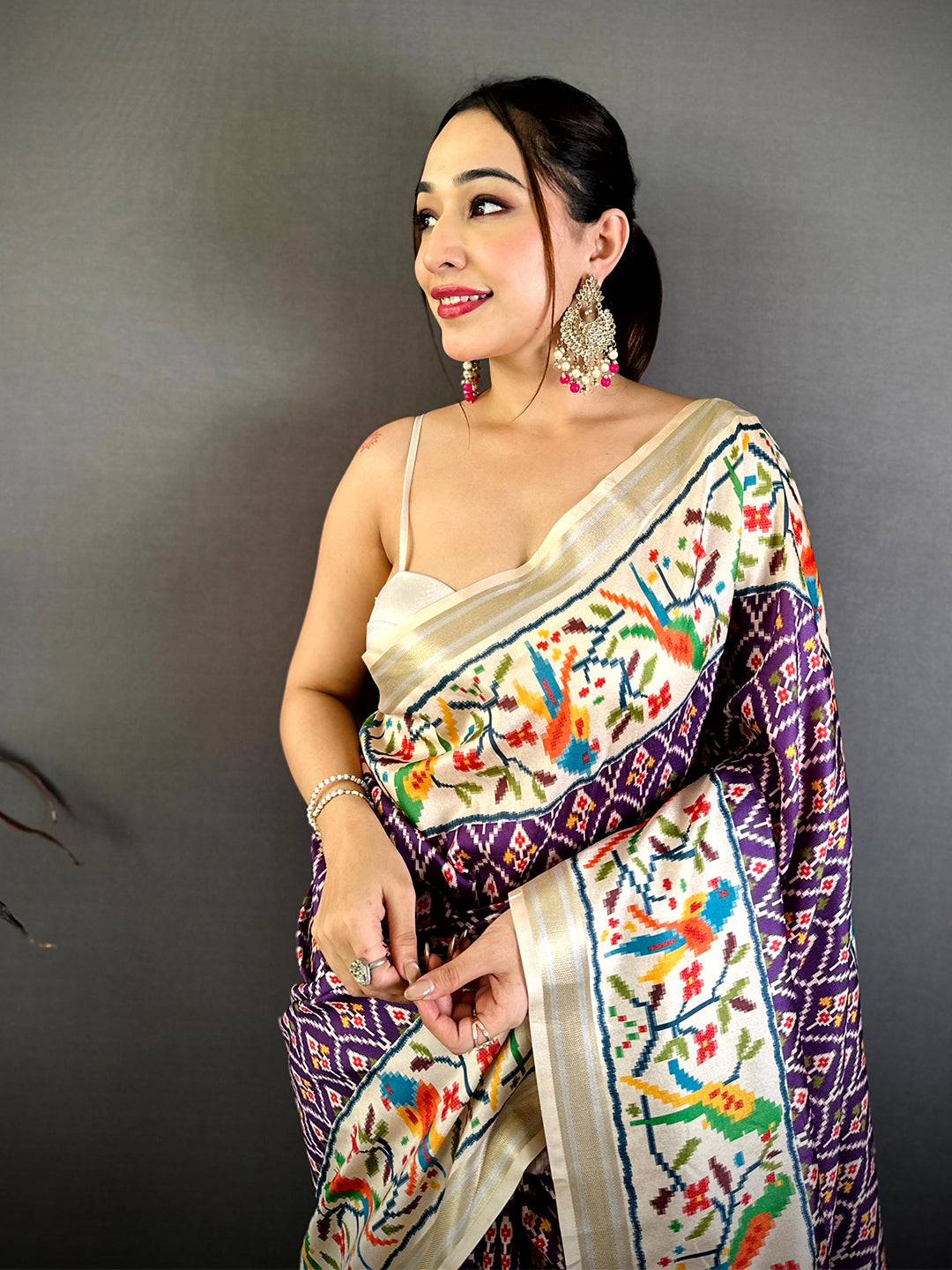 Purple Patola Digital Kanchi Silk Saree