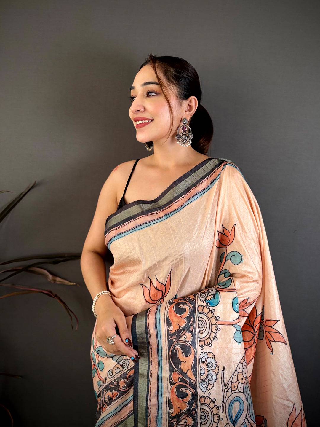 Radiant Kalamkari Lotus Tussar Saree