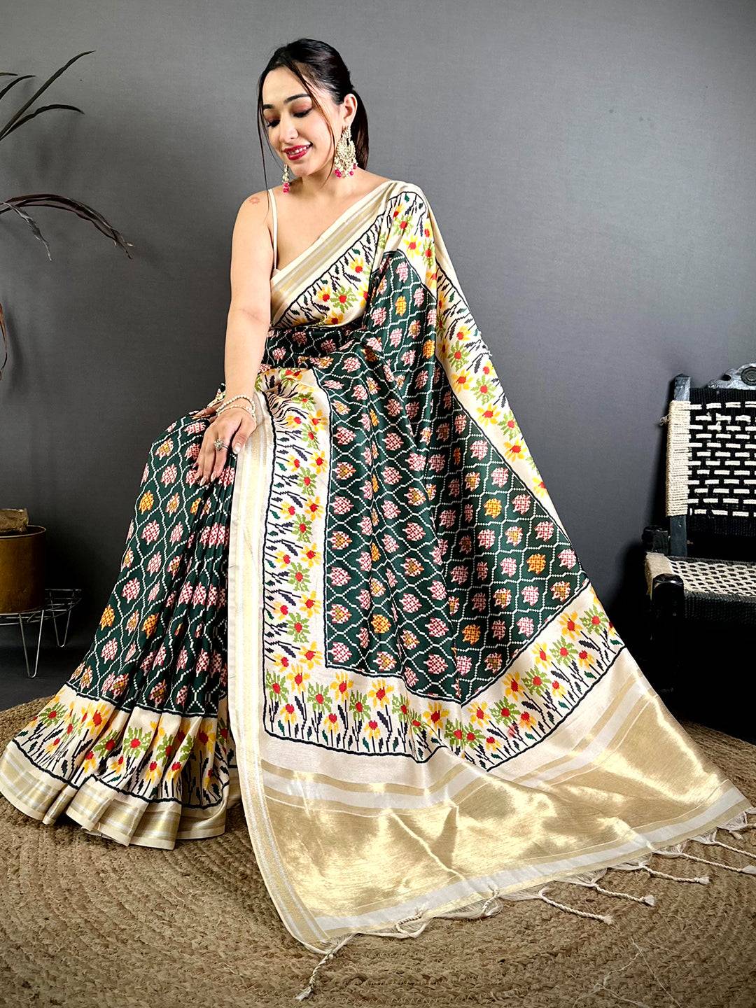 Artisan Digital Ikkat Kanchi Silk Saree