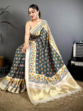 Artisan Digital Ikkat Kanchi Silk Saree
