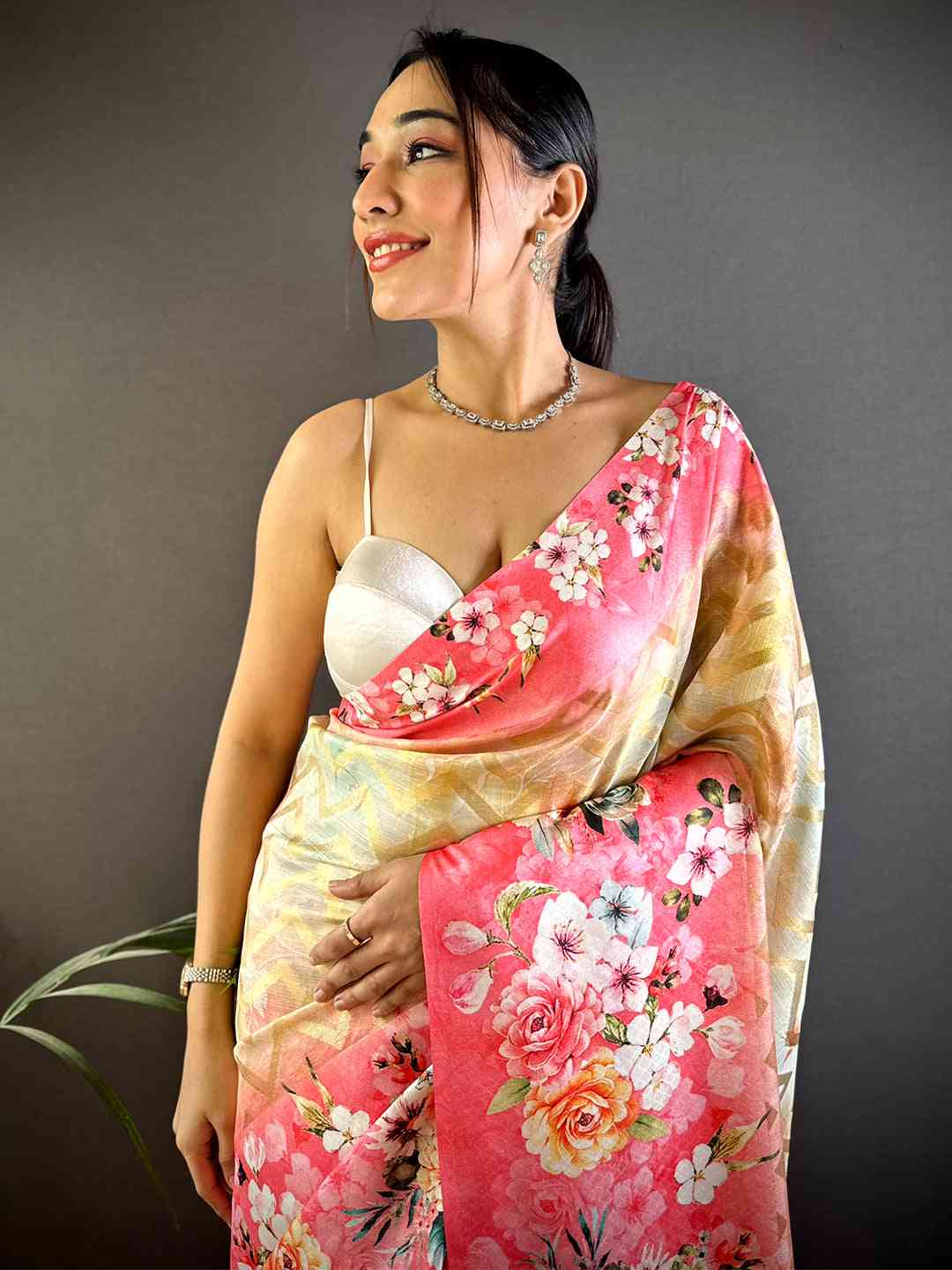 Pink Zari Zigzag Kota Doriya Saree