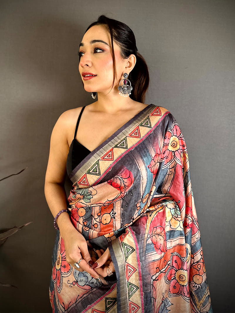 Opulent Tussar Rainbow Striped Saree