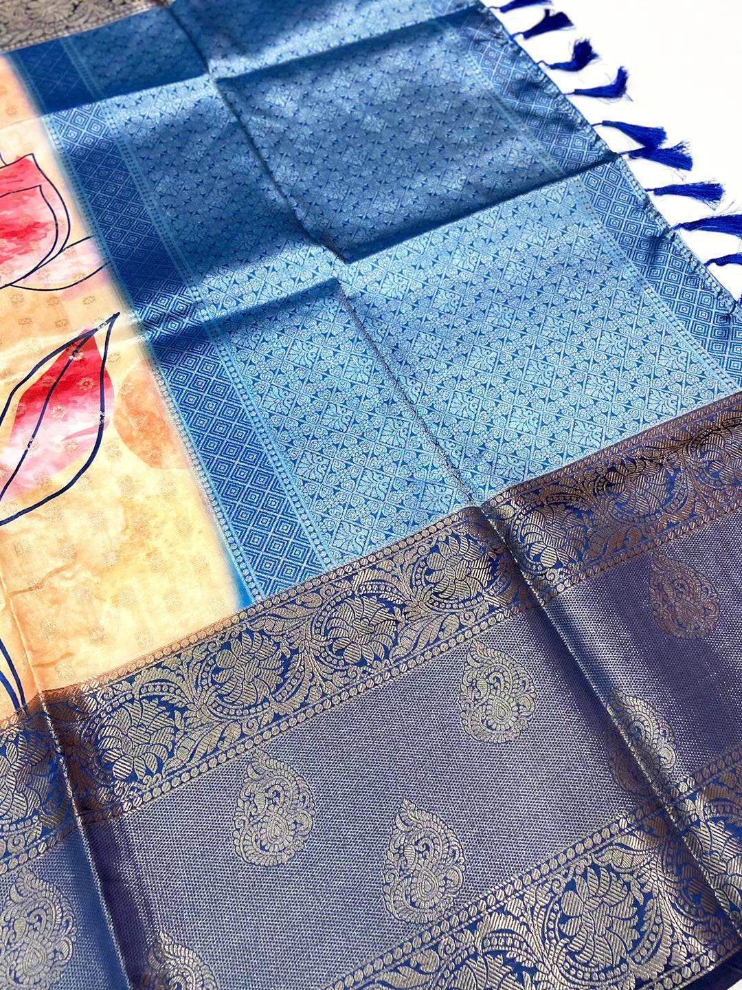 Artistic Floral Fantasy Banarasi Silk Saree