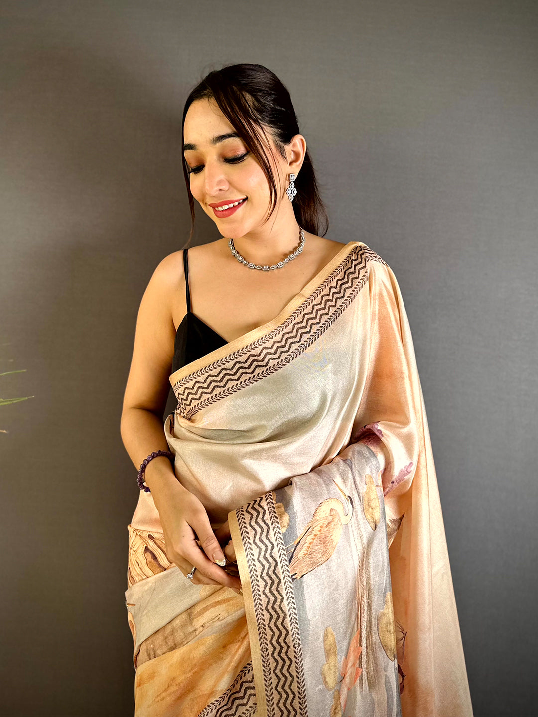 Stylish Water Theme Floral Tussar Saree