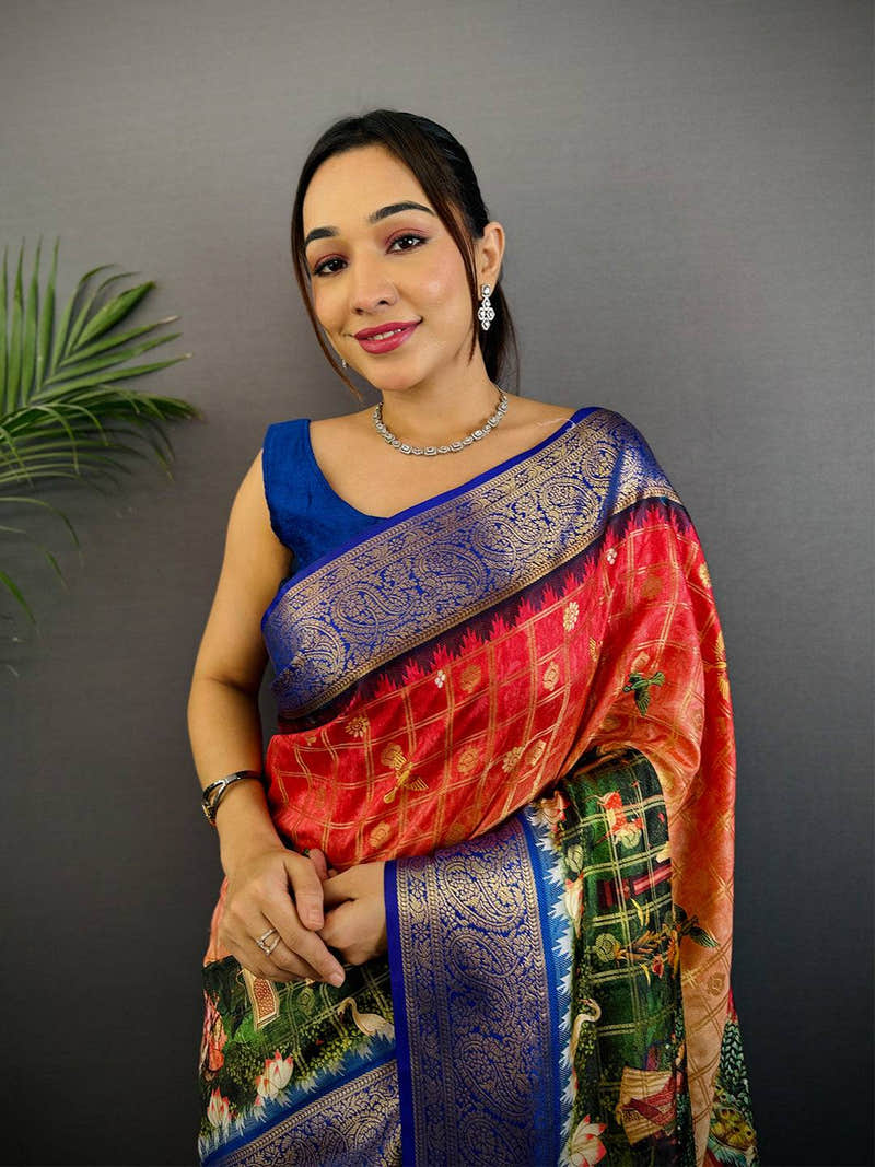 Radiant Banarasi Kalamkari Printed Saree