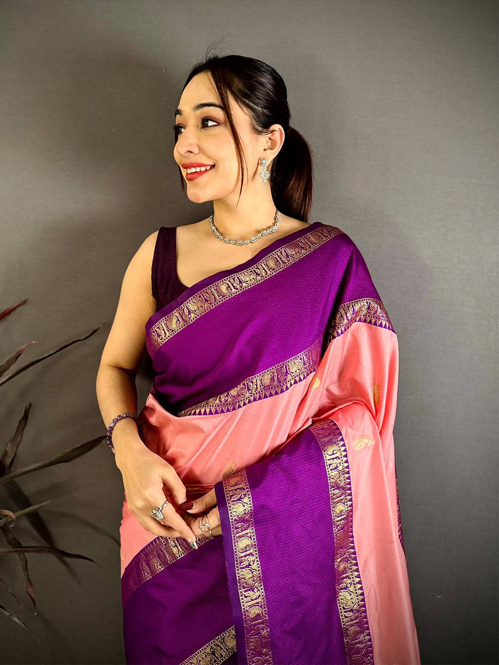 Peach Gadwal Pure Soft Silk Saree