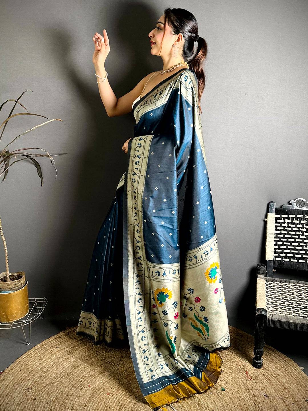 Rama Katan Silk Thread Work Saree