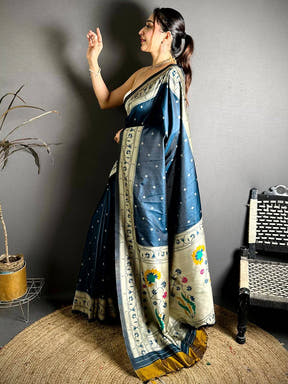 Rama Katan Silk Thread Work Saree