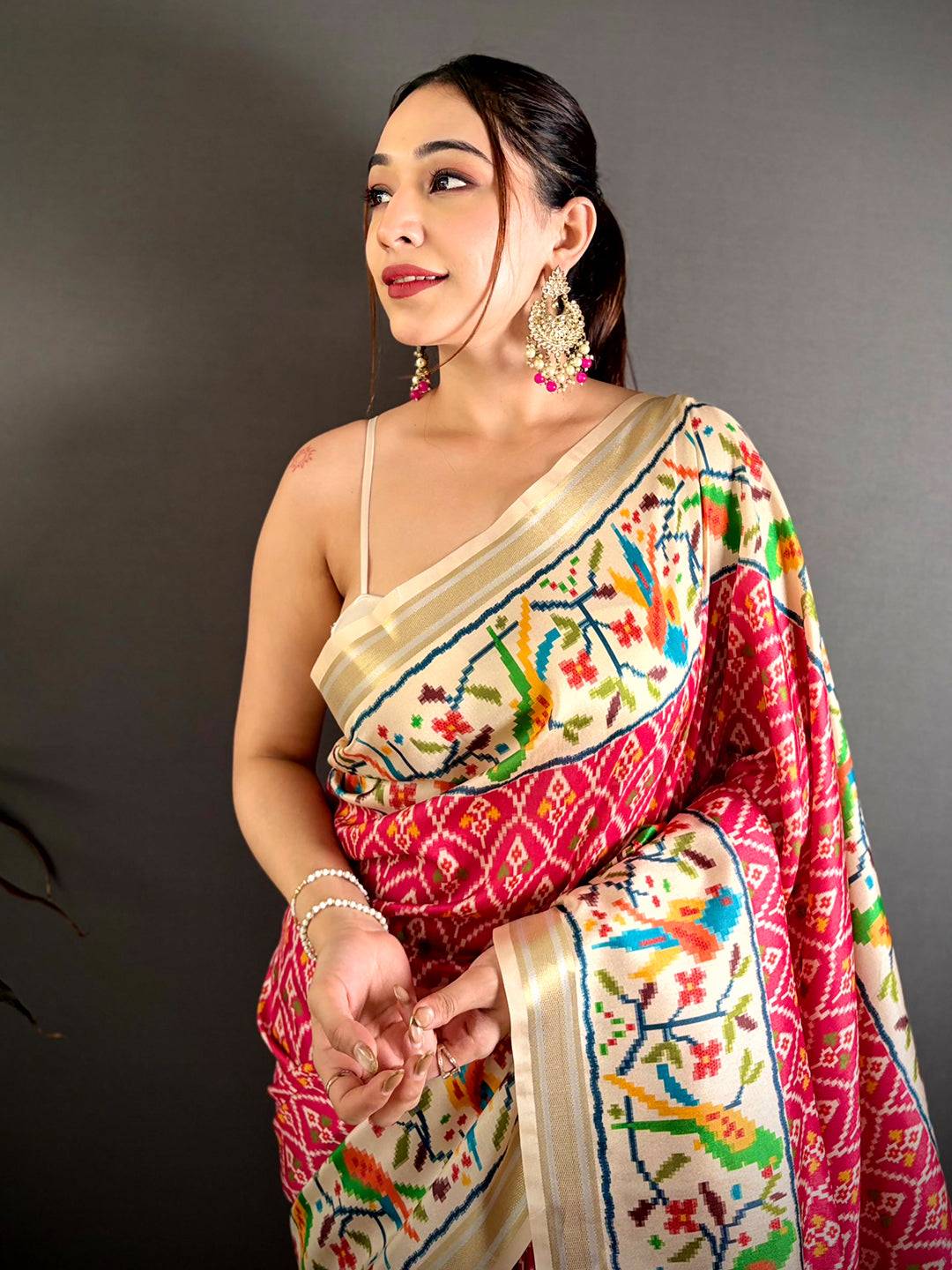 Pink Patola Digital Kanchi Silk Saree