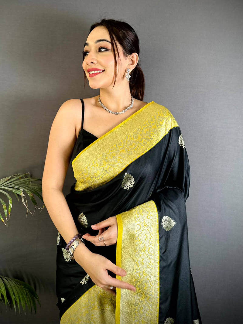 Black Gadwal Weave Soft Silk Saree