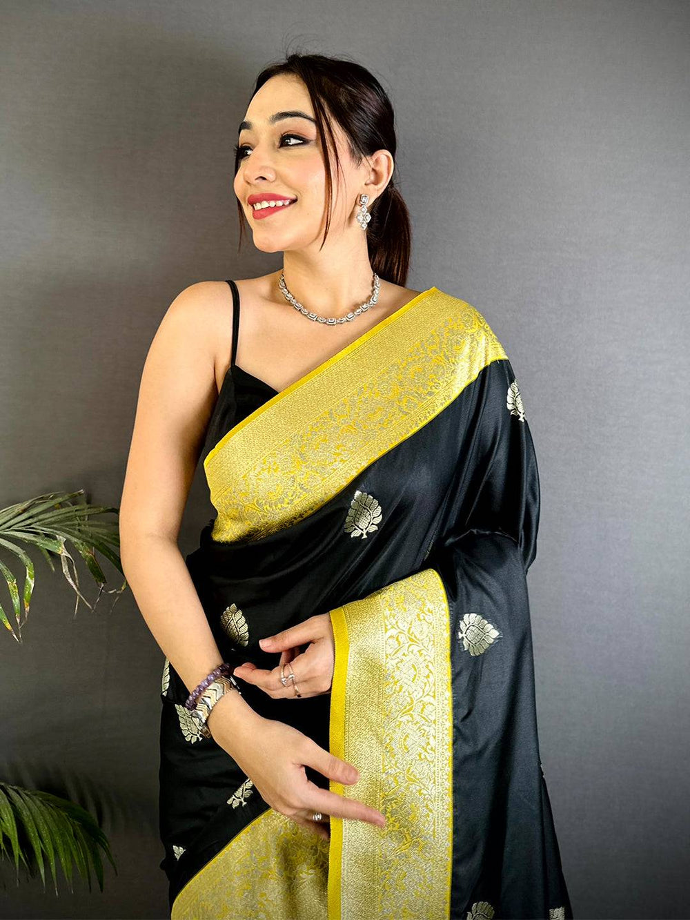 Black Gadwal Weave Soft Silk Saree