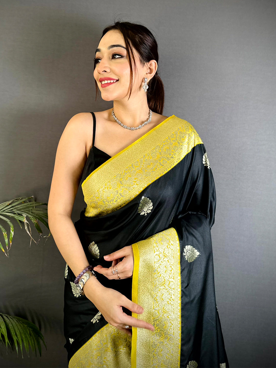 Black Gadwal Weave Soft Silk Saree