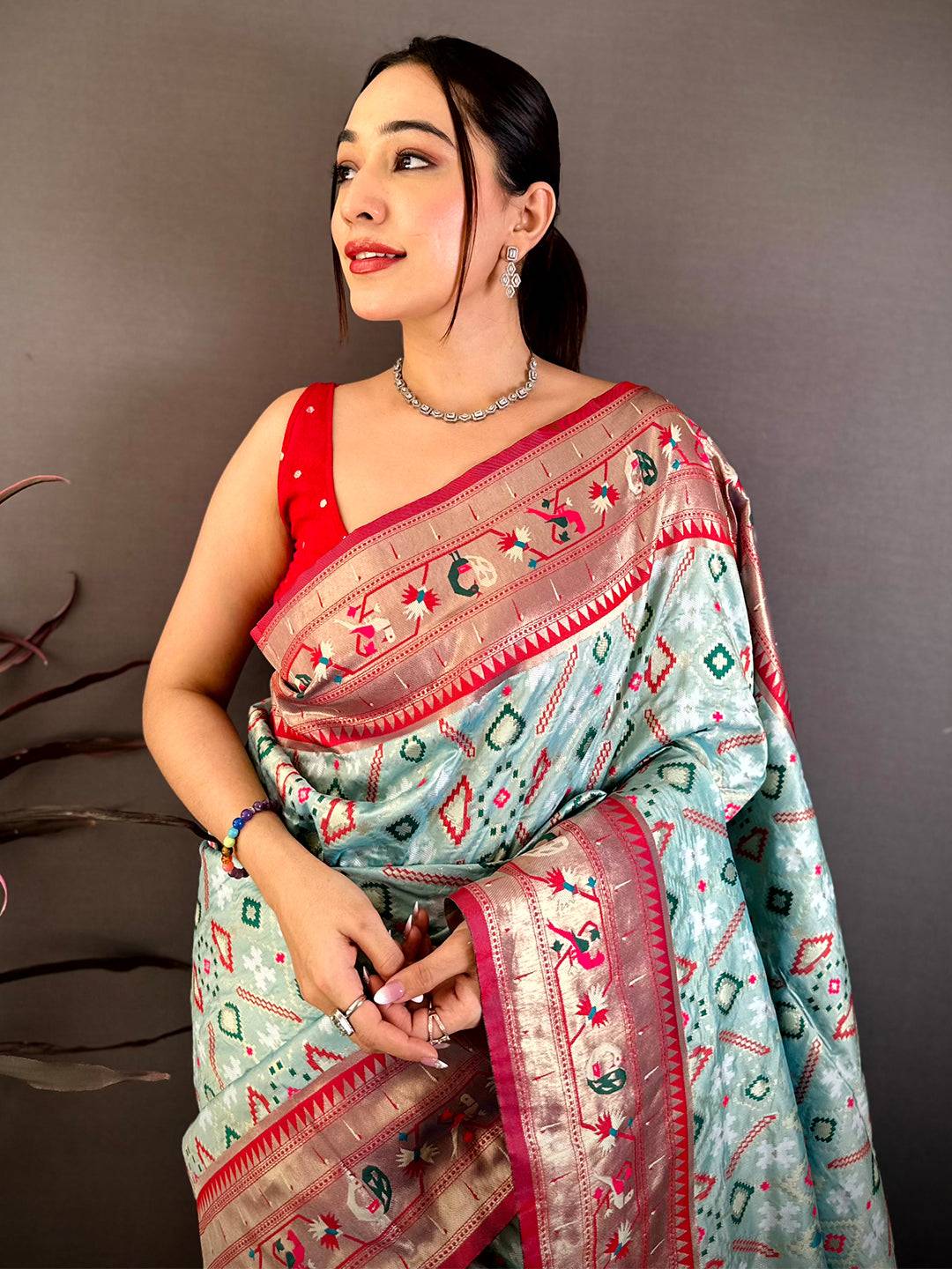 Aqua Patola Silk Zari Weaving Saree