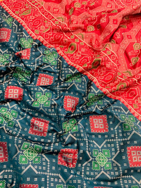 Denim Blue Soft Silk Saree With Patola Weaving