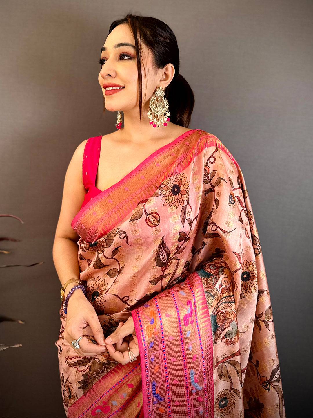 Peach Paithani Border Kora Tissue Saree