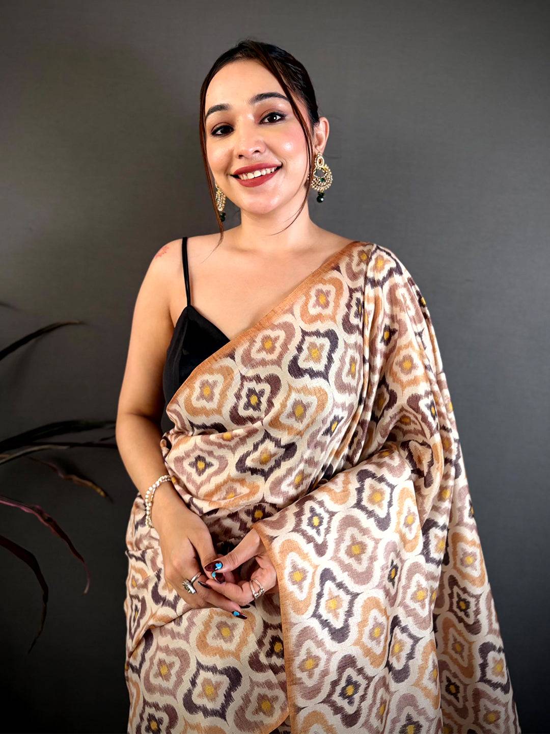 Soft Tussar Ajrakh Bagru Hand Block Print Saree