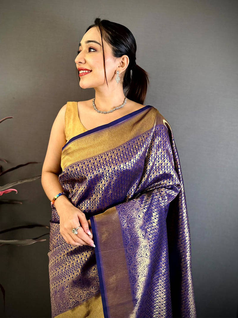 Radiant Purple Kanjivaram Zari Silk Saree