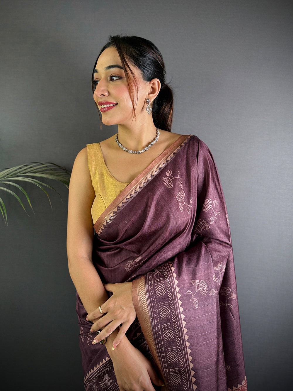 Tussar Ghicha Silk Bandhani Print Saree
