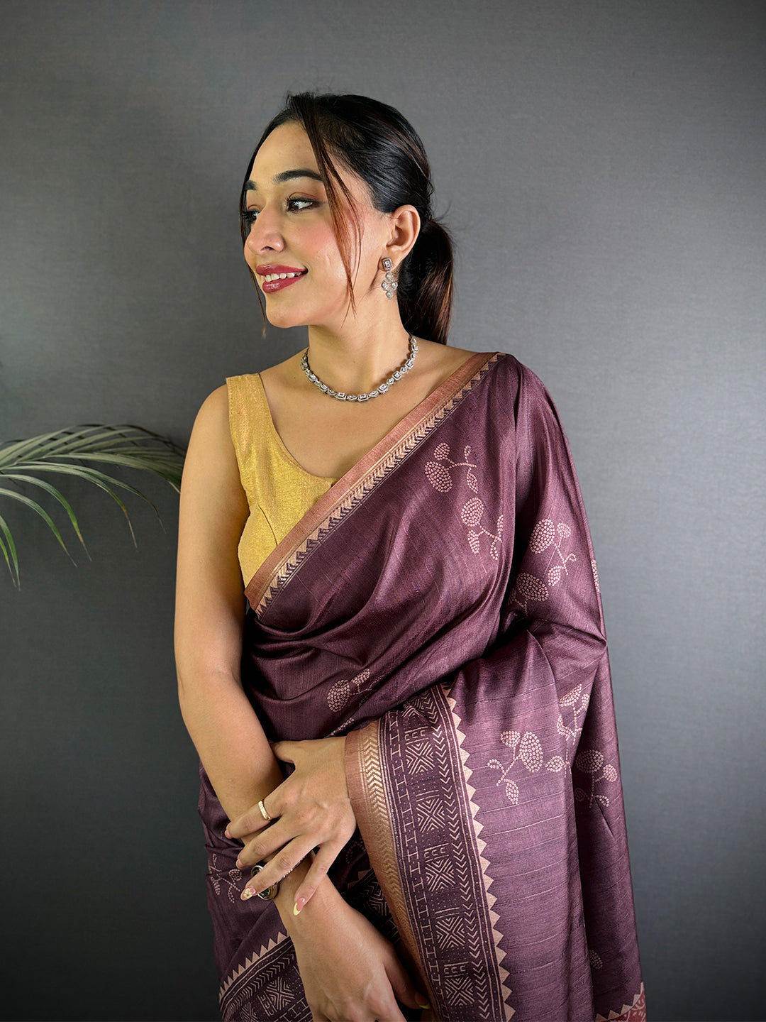 Tussar Ghicha Silk Bandhani Print Saree