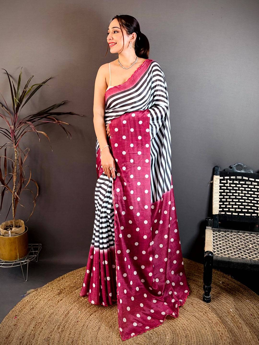 Celebrity Chic Zebra Dot Chiffon Saree