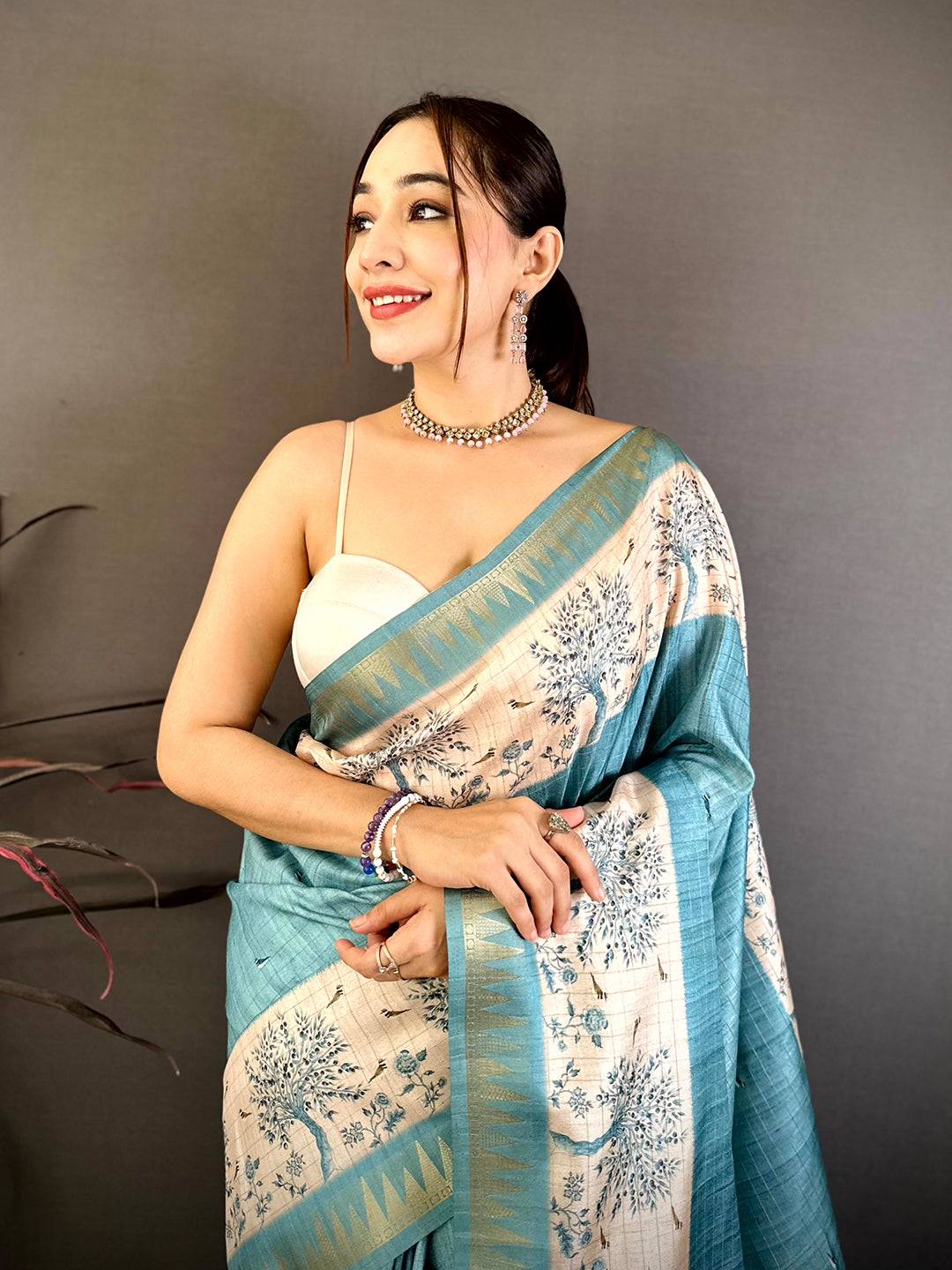 Royal Rama Floral Weave Saree