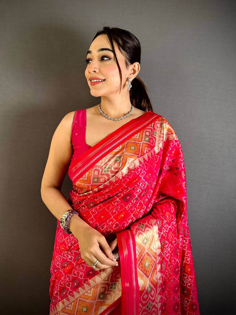 Pink Double Ikkat Heritage Saree