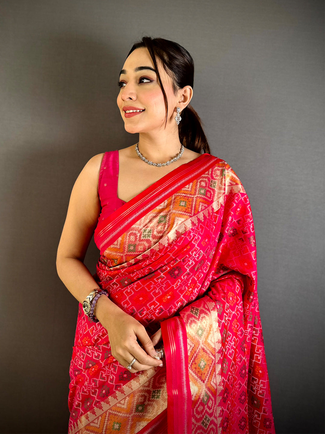 Pink Double Ikkat Heritage Saree