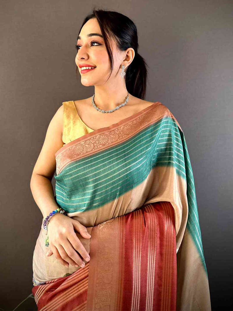 Teal Soft Crepe Silk Ombre Print Saree