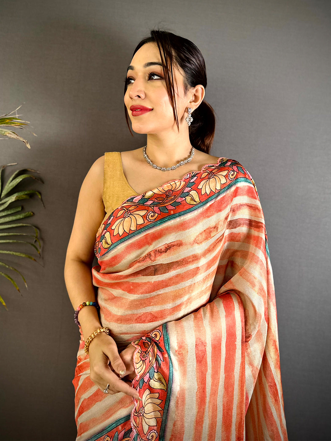 Stylish Pen Kalamkari Shibori Cutwork Saree