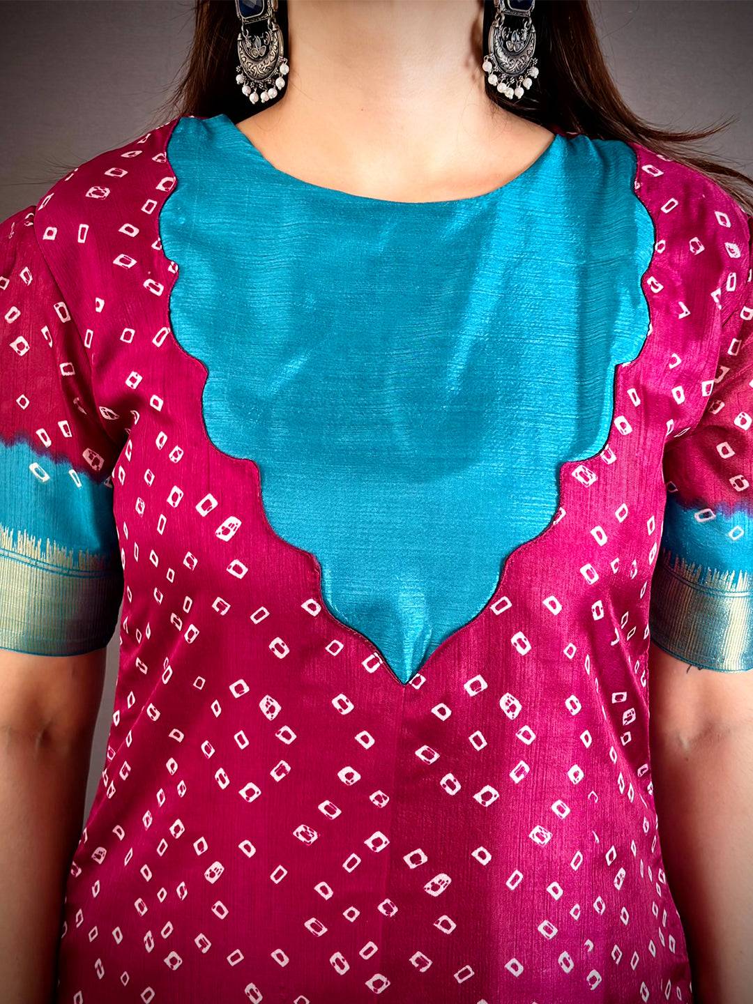 Elegant Round Neck Dola Silk Kurti