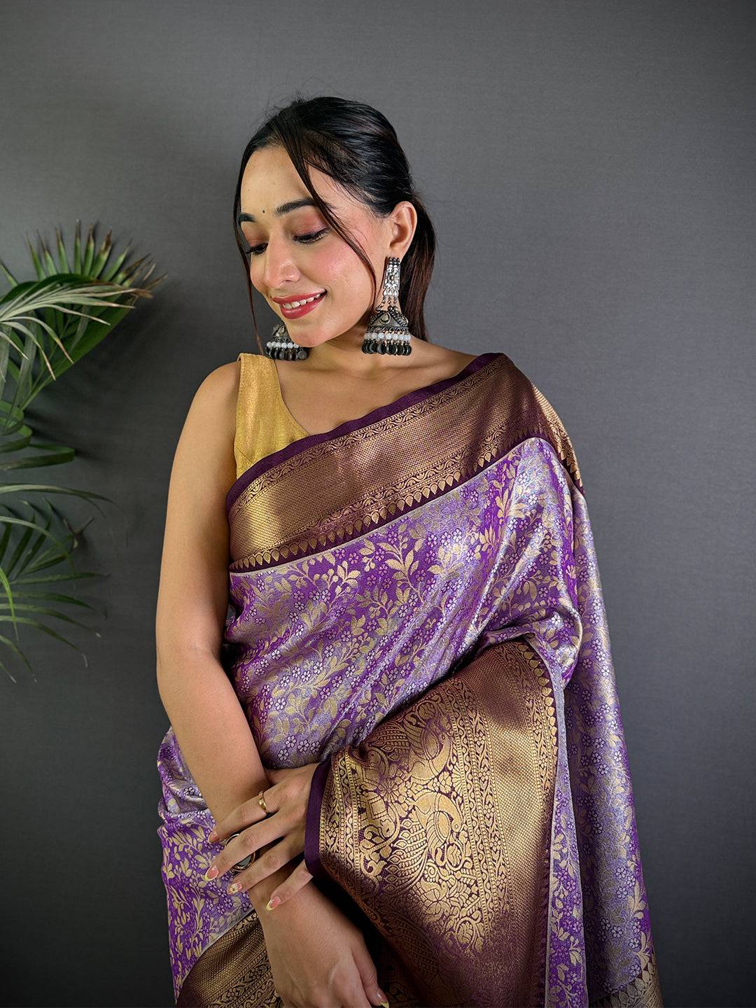 Purple Dharamavaram Kanchi Pattu Border Saree