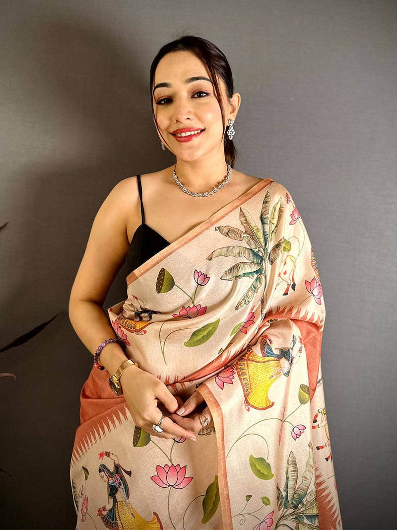 Royal Pichwai Border Semi Tussar Saree