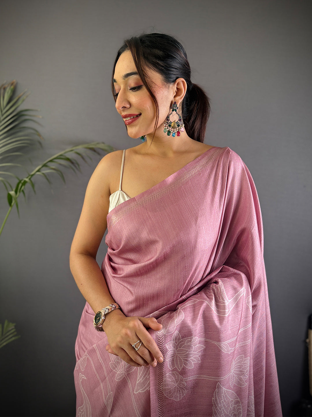 Tussar Ghicha Silk Floral Patchwork Saree
