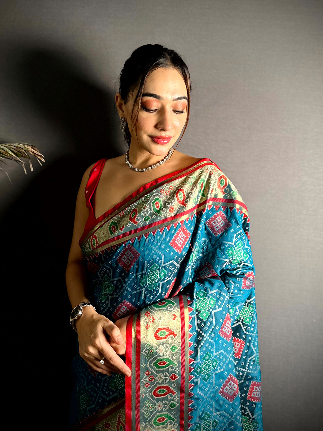 Denim Blue Soft Silk Saree With Patola Weaving