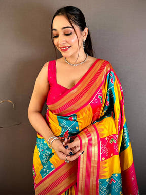 Artisan Silk Multi Ikkat Patola Weaving Saree