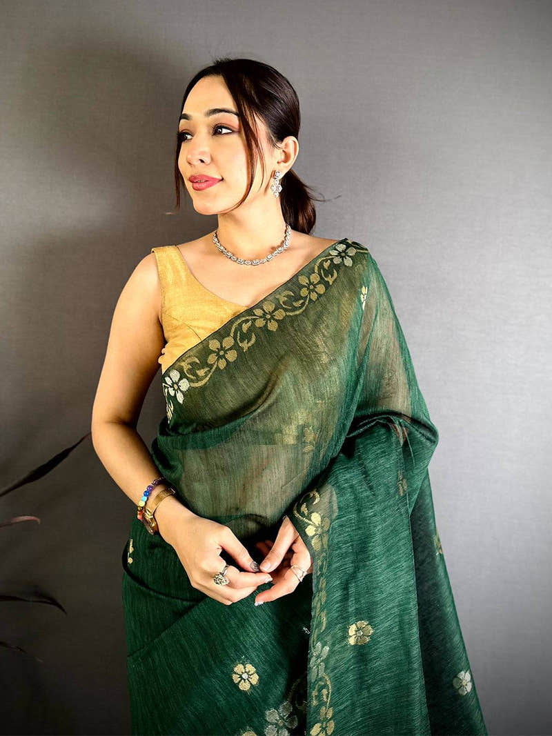 Green Sona Chandi Khadi Ghicha Saree