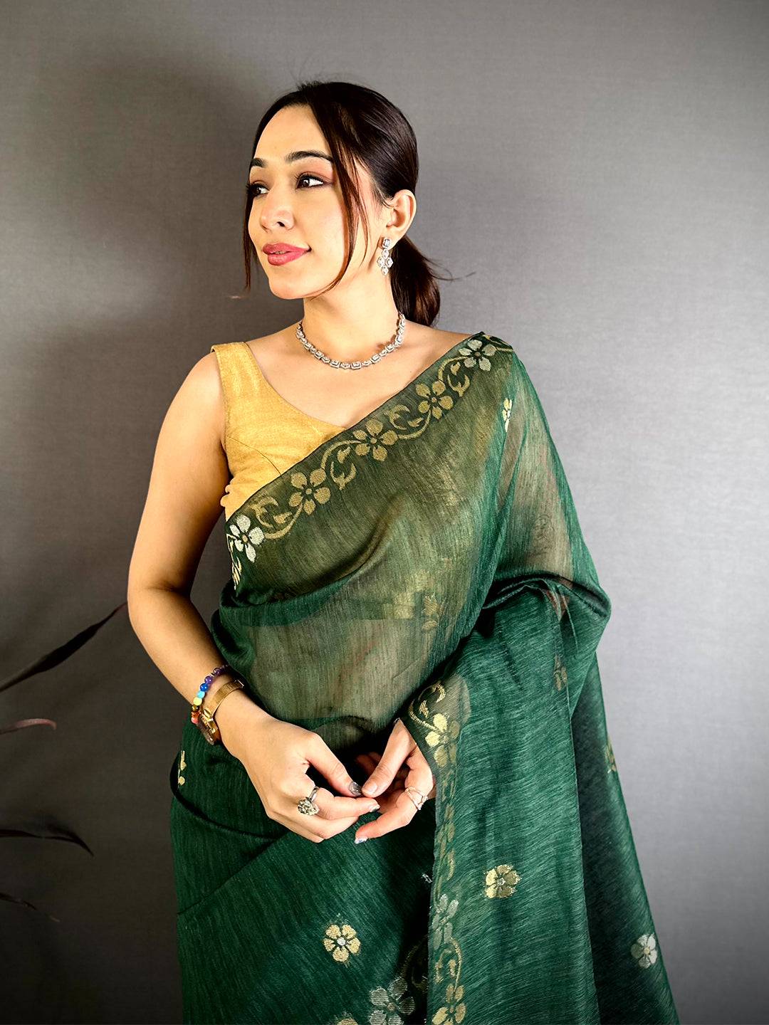 Green Sona Chandi Khadi Ghicha Saree