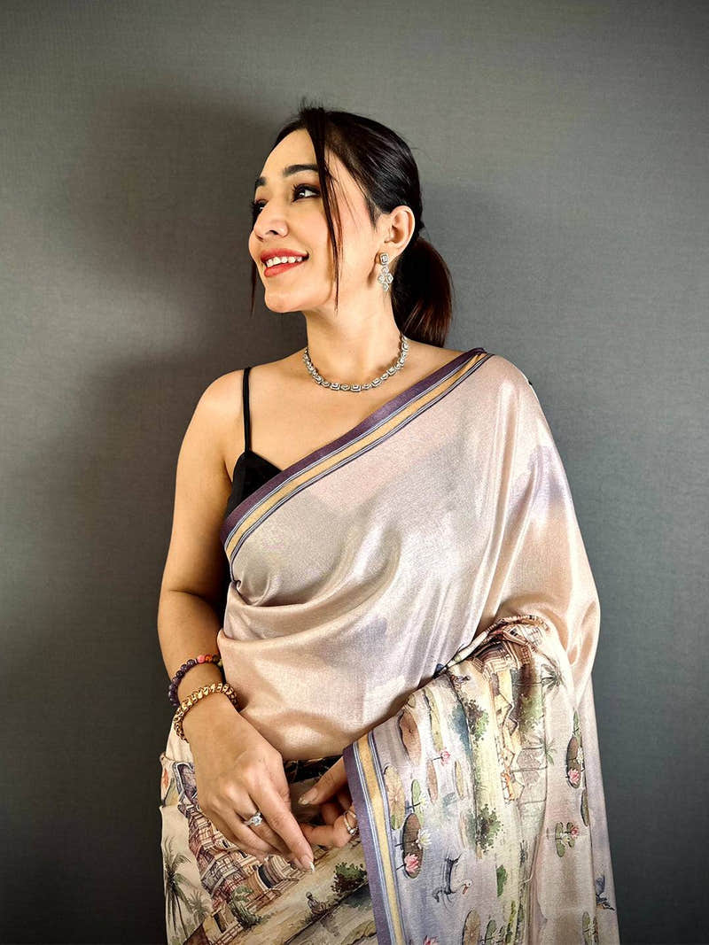 Heritage Tussar Landscape Digital Saree